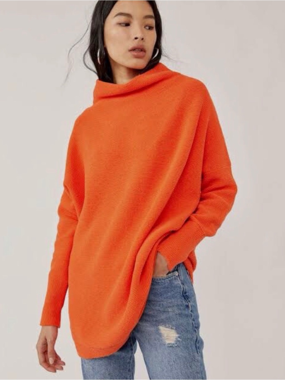 Free People Audacious Long Sleeve Ottoman Slouchy Ribbed Funnel Sweater Small